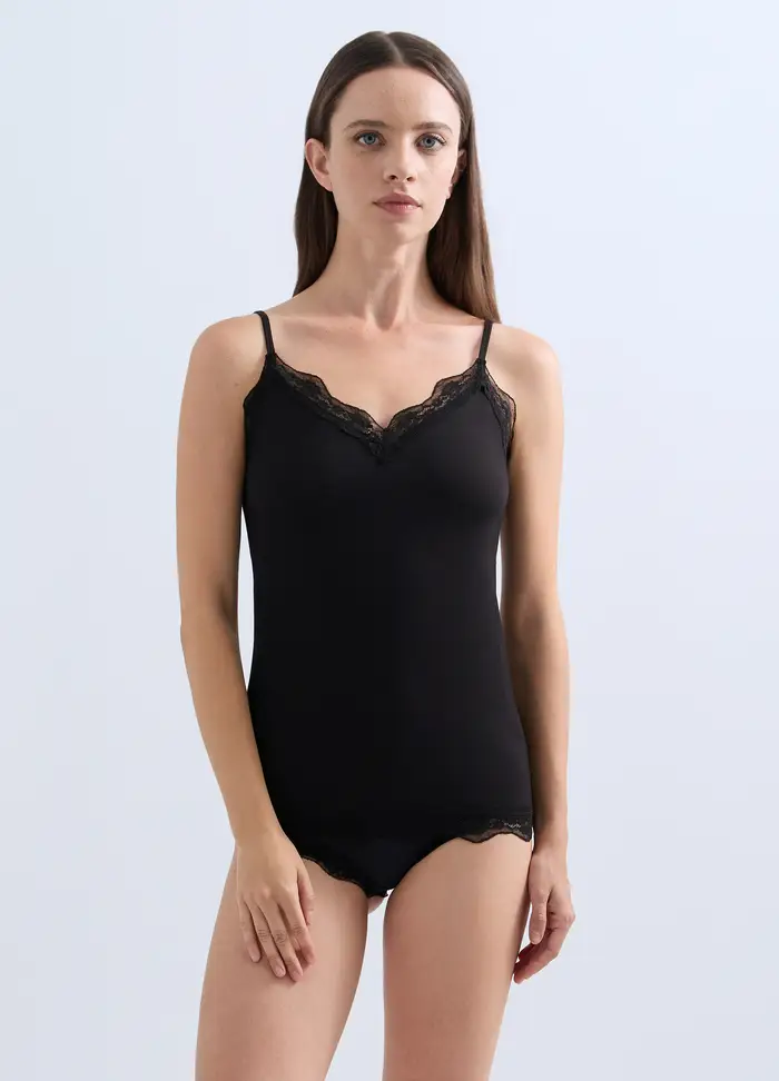 Canotta Con Scollo A V Stretch Donna, Nero