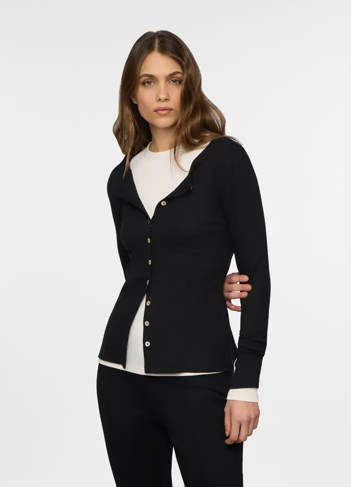 Upim Cardigan Girocollo In Costina Stretch Donna, Nero