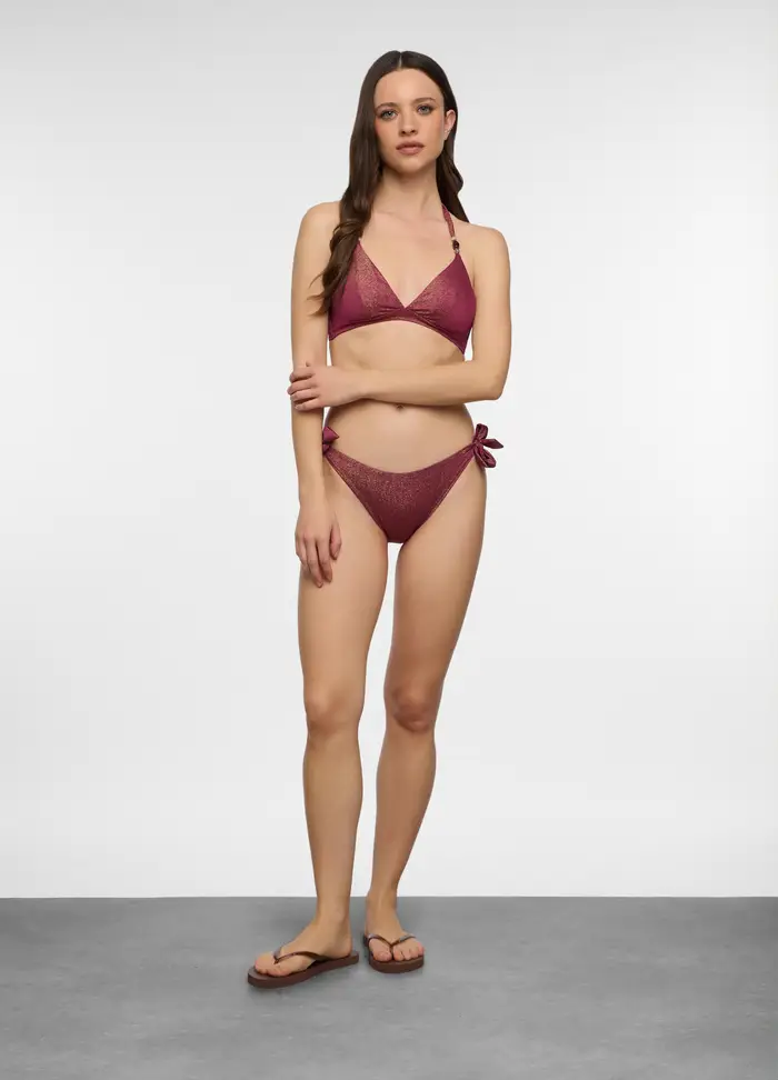 Costume Bikini Top A Triangolo Con Filo Lurex Donna, Rosso scuro