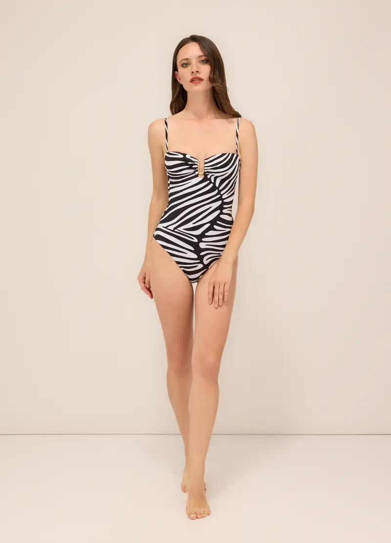 Upim, Costume Intero In Microfibra Animalier Donna, Nero/Bianco, Taglia: 42