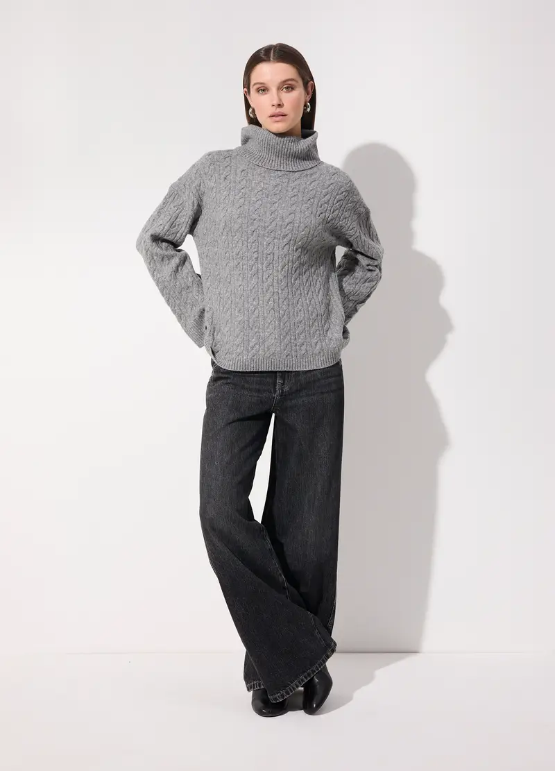 Denim Wide Leg In Cotone Misto Lyocell Donna, Unisex, Grigio scuro