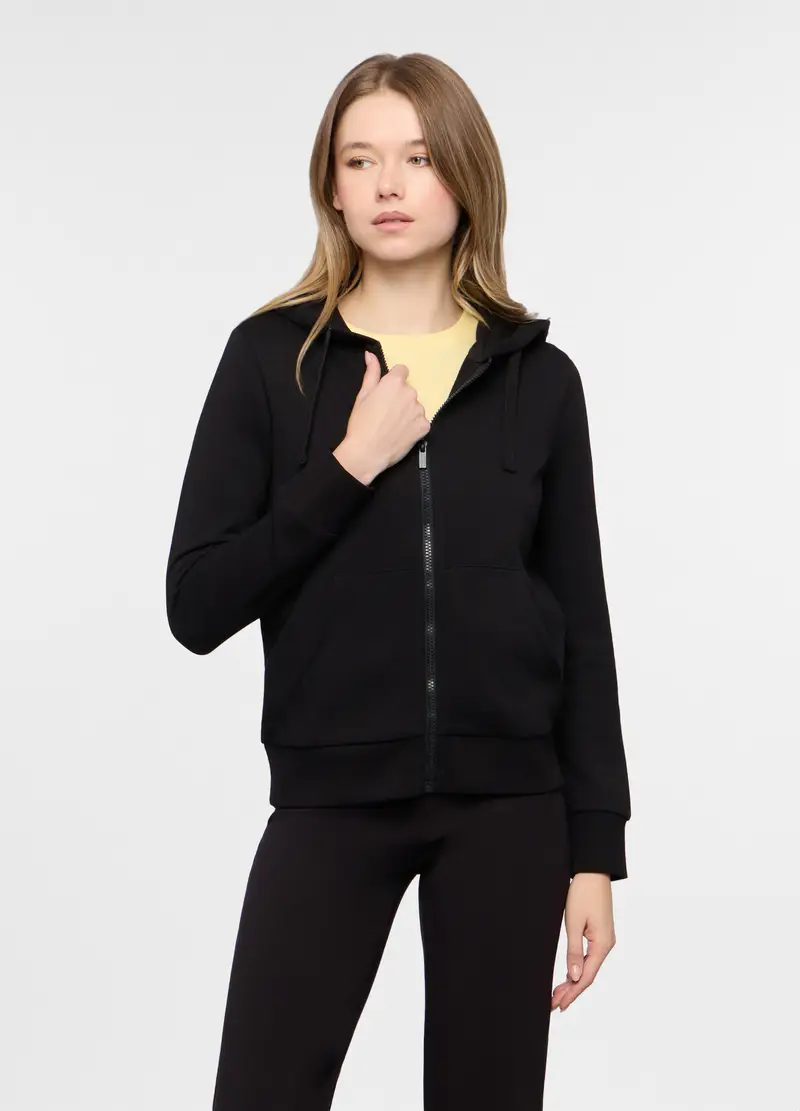 Upim Felpa Con Cappuccio In French Terry Di Cotone Stretch Donna, Nero