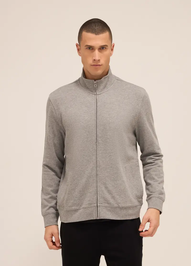 Upim, Felpa Con Zip In Puro Cotone Uomo, Unisex, Grigio melange, Taglia: M