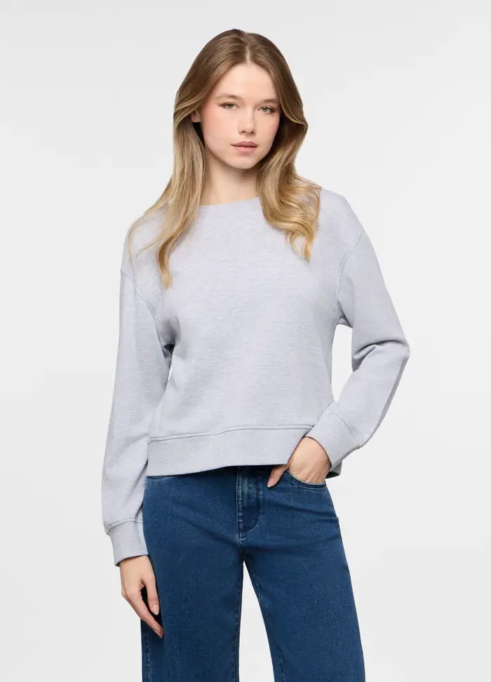 Felpa Girocollo In French Terry Donna, Grigio chiaro melange