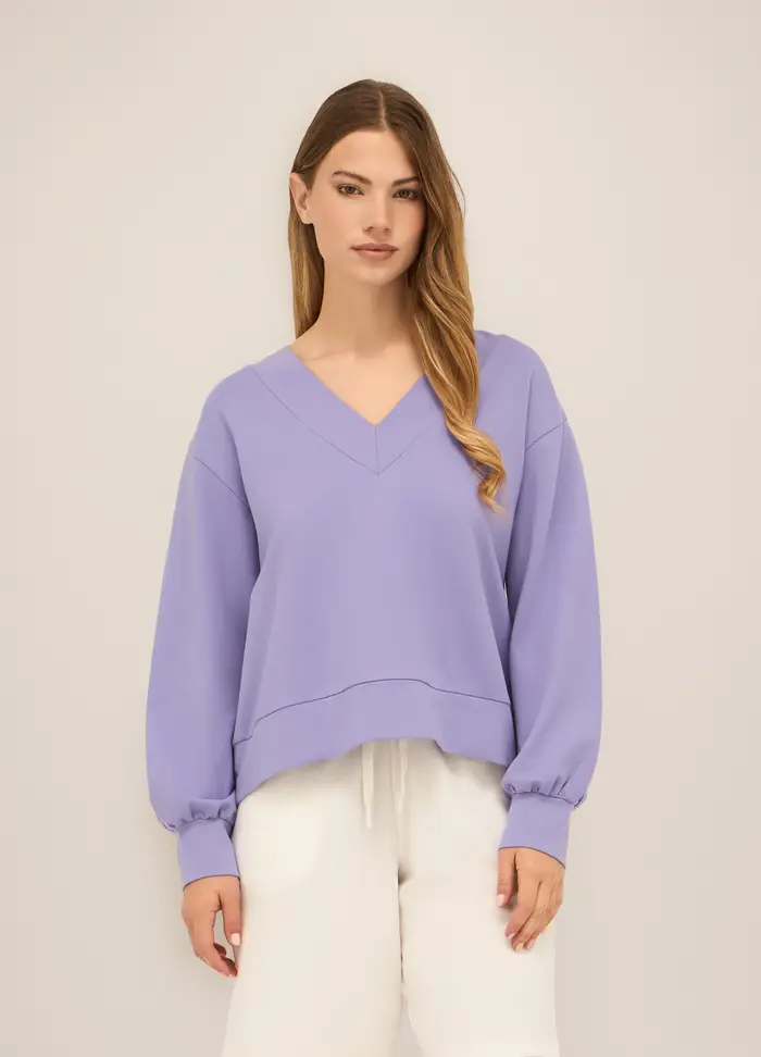 Felpa In French Terry Di Cotone Stretch Donna, Viola lilla