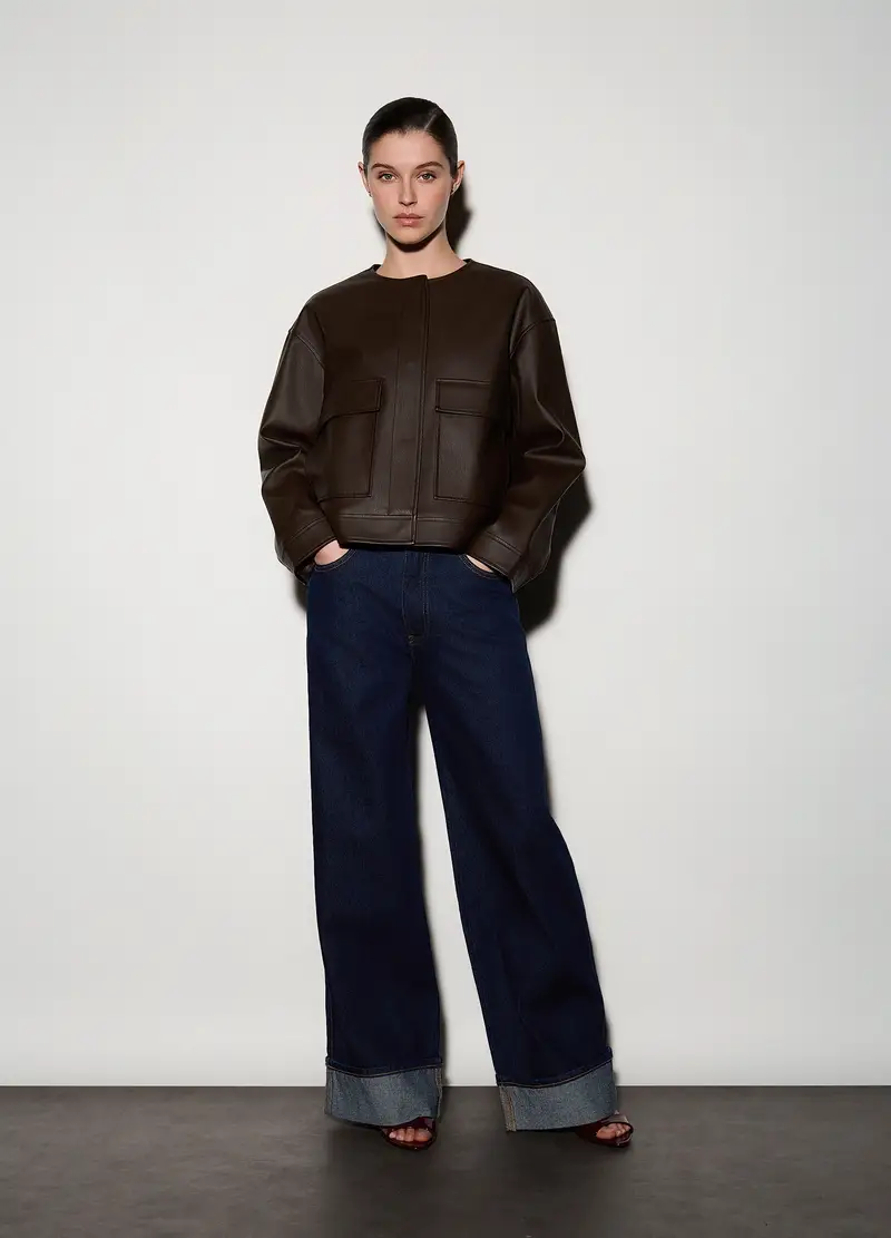 Upim Giacca Corta In Eco Pelle Donna, Unisex, Marrone scuro