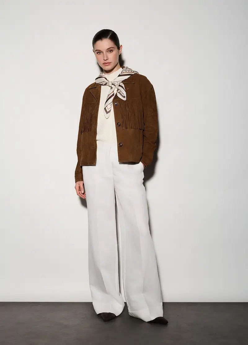 Upim Giacca In Vera Pelle Scamosciata Con Frange Donna, Unisex, Marrone scuro