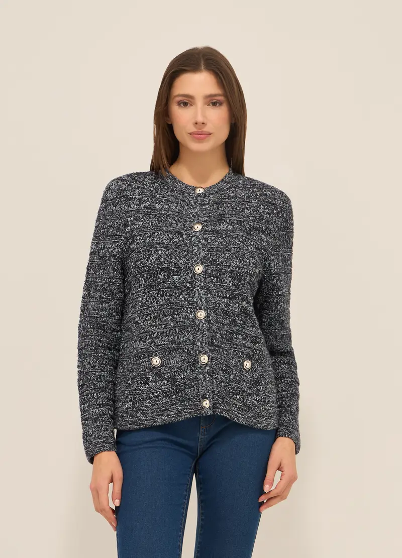 Upim Giacca Tricot In Puro Cotone Mélange Donna, Blu melange