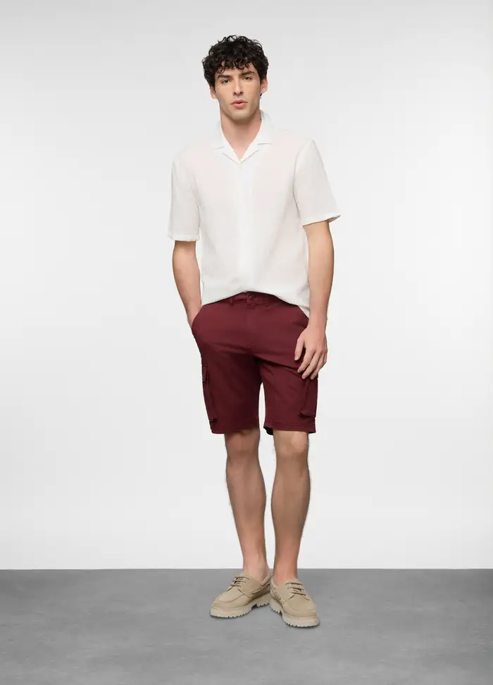 Bermuda Cargo In Cotone Stretch Uomo, Rosso ciliegia