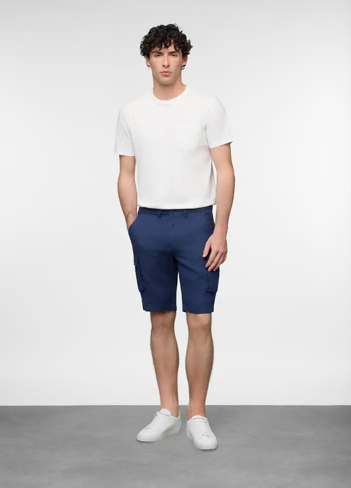 Bermuda Cargo In Lino Uomo, Blu navy