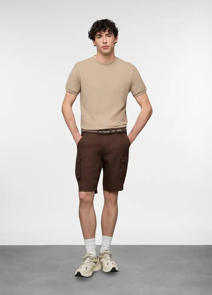 Bermuda Cargo In Lino Uomo, Marrone cioccolato