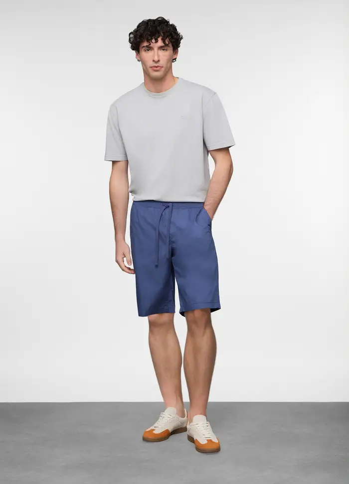 Bermuda Chino In Popeline Misto Cotone Uomo, Azzurro scuro