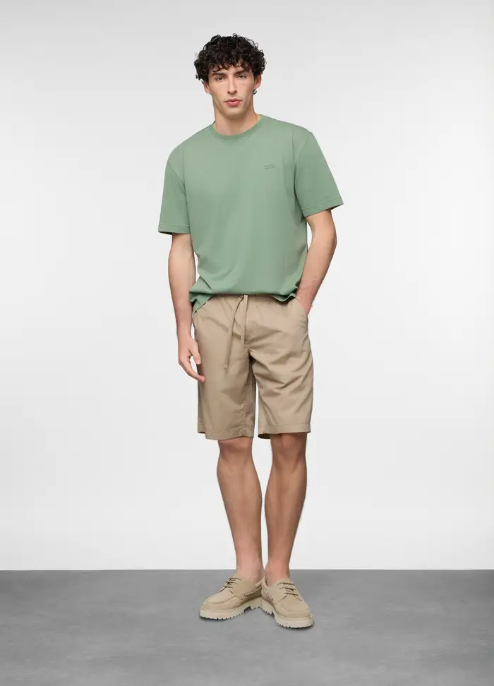 Bermuda Chino In Popeline Misto Cotone Uomo, Beige