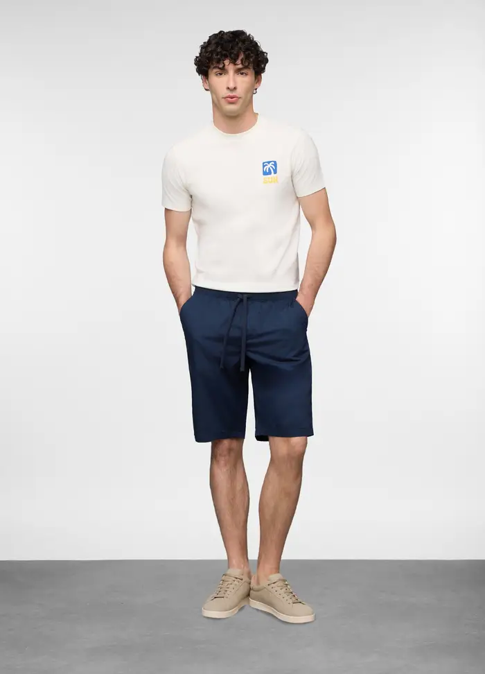 Bermuda Chino In Popeline Misto Cotone Uomo, Blu scuro