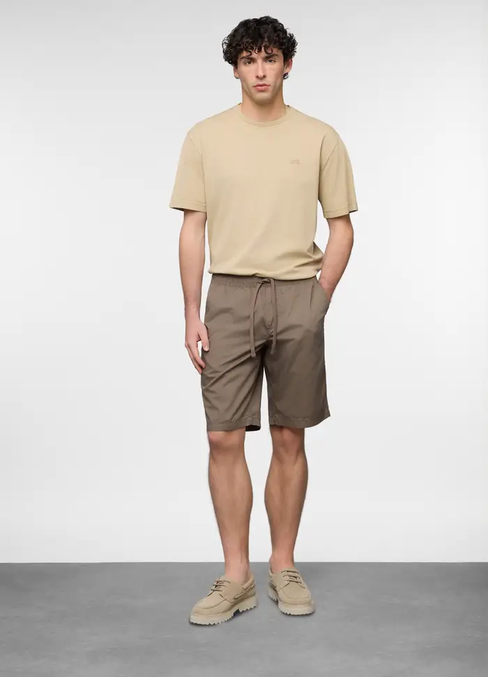 Bermuda Chino In Popeline Misto Cotone Uomo, Marrone chiaro