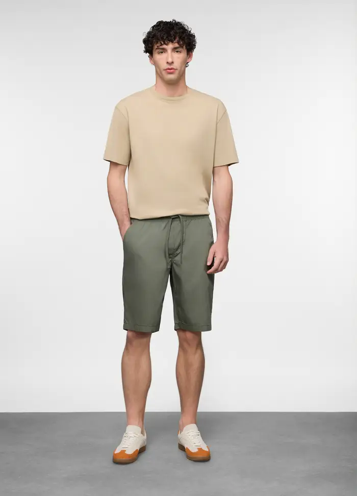 Bermuda Chino In Popeline Misto Cotone Uomo, Verde militare