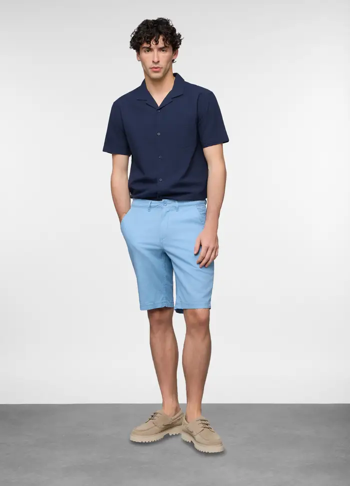Bermuda In Misto Cotone E Lino Uomo, Azzurro celeste