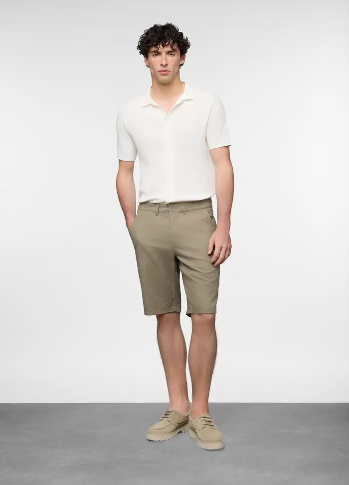Bermuda In Misto Cotone E Lino Uomo, Beige scuro
