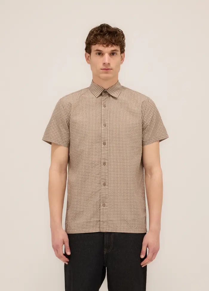UPIM HB Camicia A Maniche Corte A Quadretti Uomo, Bianco/Marrone