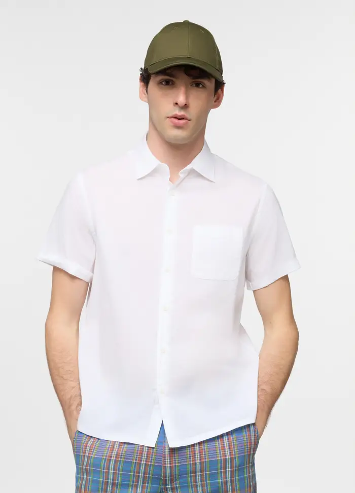 Camicia A Maniche Corte Con Collo Classico In Cotone Uomo, Bianco ottico