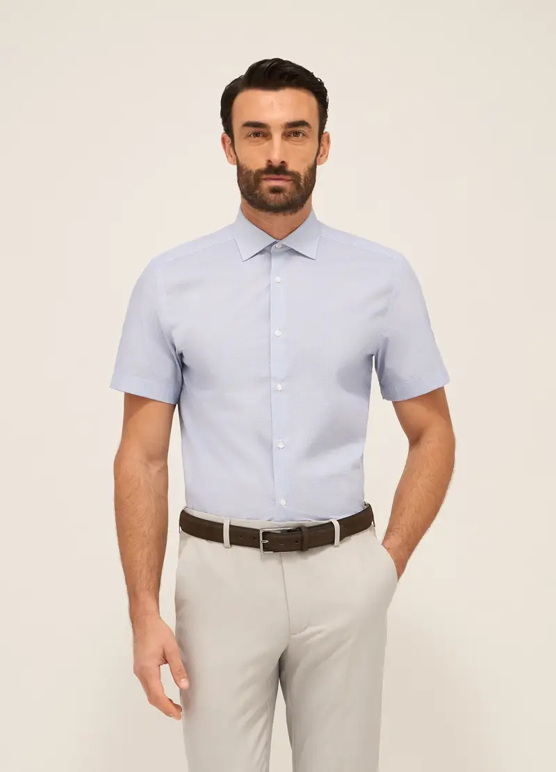 UPIM HB, Camicia A Maniche Corte Con Micro-motivo Uomo, Azzurro celeste, Taglia: S