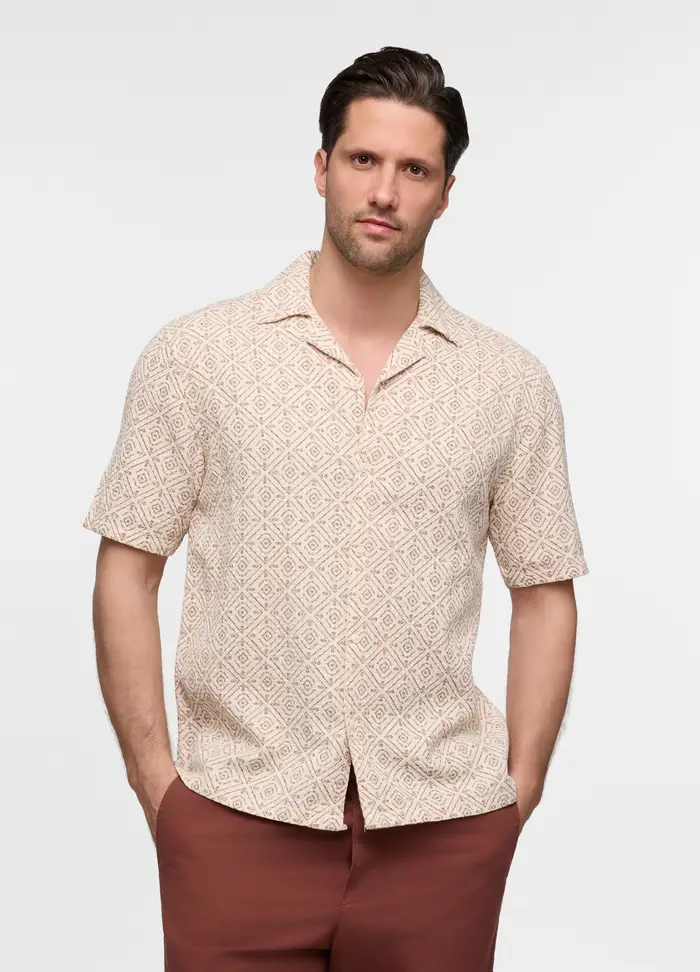 UPIM HB Camicia A Maniche Corte Con Stampa Uomo, Bianco/Marrone