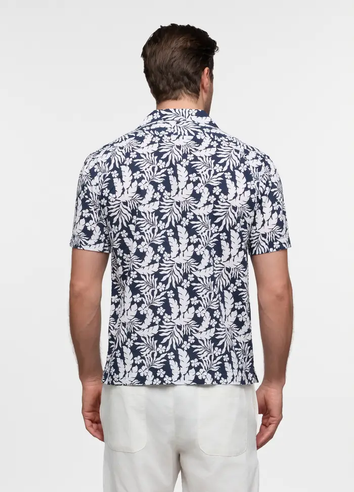 Camicia A Maniche Corte In Seersucker Stampato Uomo, Bianco/Blu