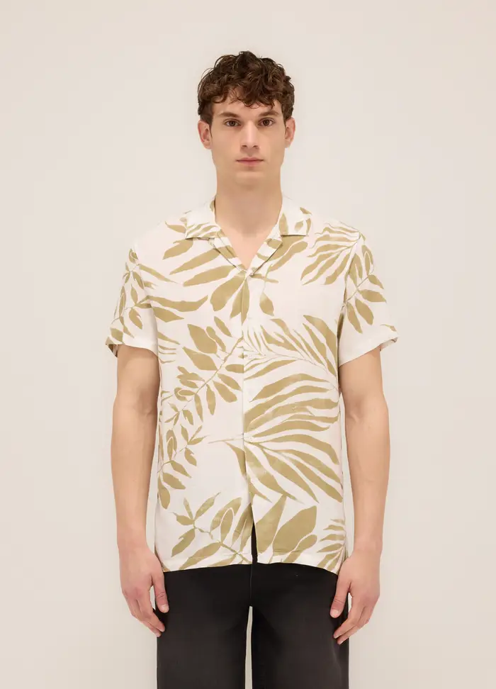 UPIM HB Camicia A Maniche Corte In Viscosa Con Stampa Uomo, Bianco/Beige
