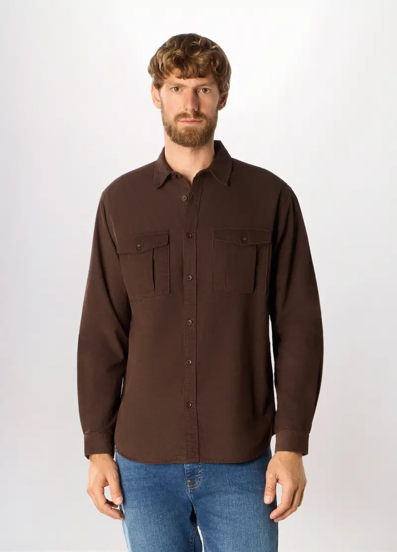 Camicia In Velluto Di Cotone Uomo, Marrone testa di moro