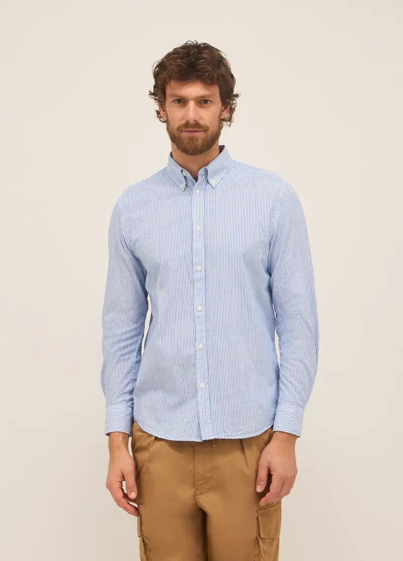 UPIM HB, Camicia Regular Fit Button-down A Righe Uomo, Bianco/Azzurro, Taglia: S