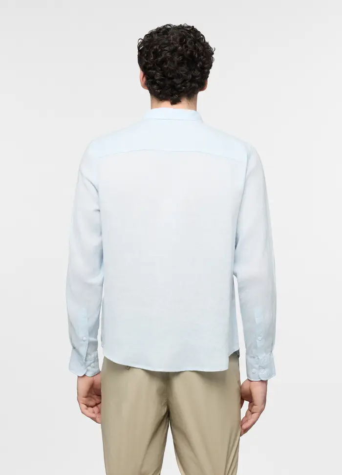 Camicia Regular Fit Con Colletto Classico In Lino Uomo, Azzurro