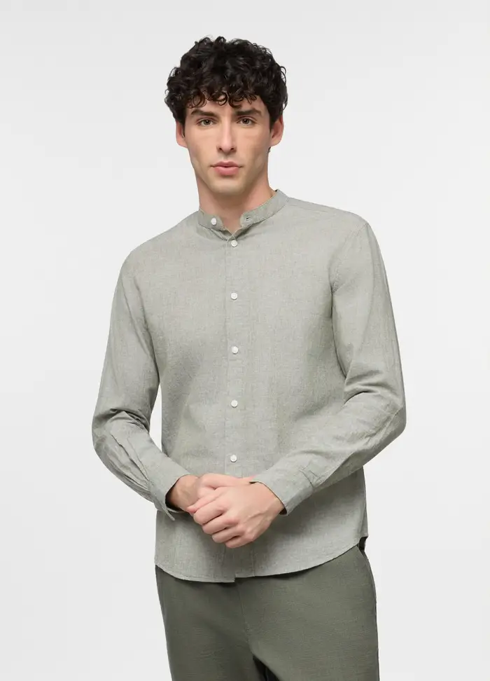 UPIM HB Camicia Regular Fit Con Collo Coreano In Cotone E Lino Uomo, Verde salvia