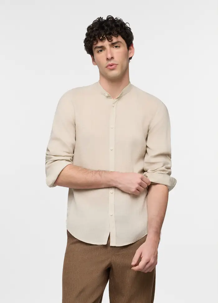 UPIM HB Camicia Regular Fit Con Collo Coreano In Lino Uomo, Beige