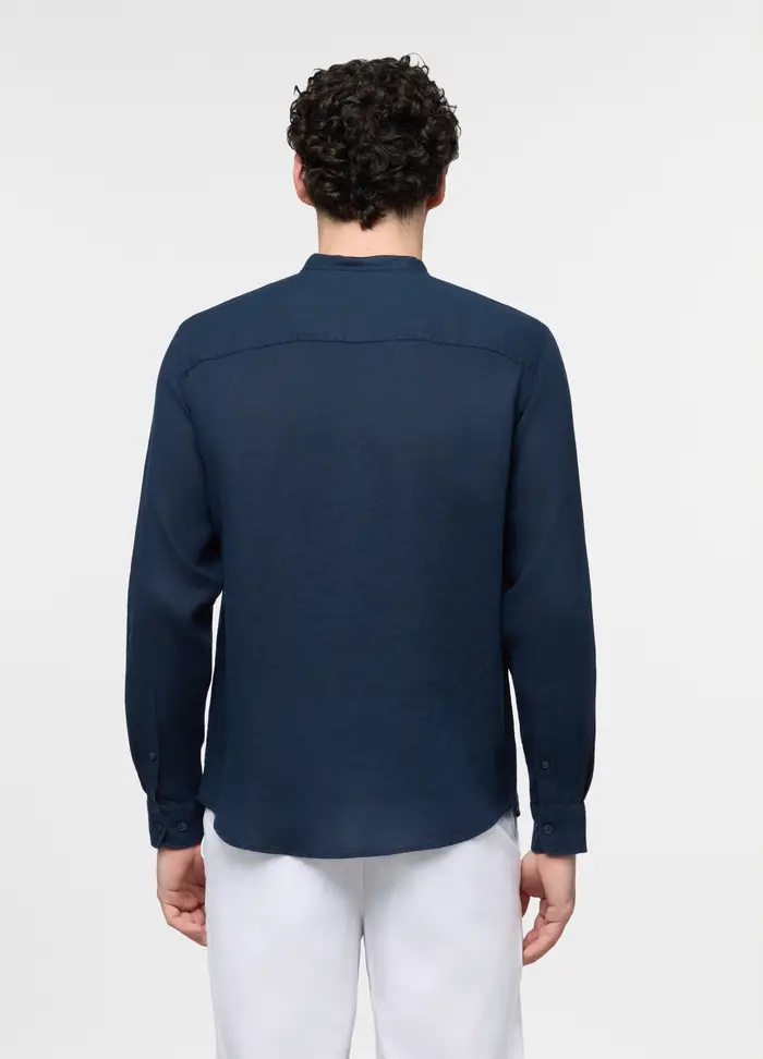 UPIM HB Camicia Regular Fit Con Collo Coreano In Lino Uomo, Blu scuro