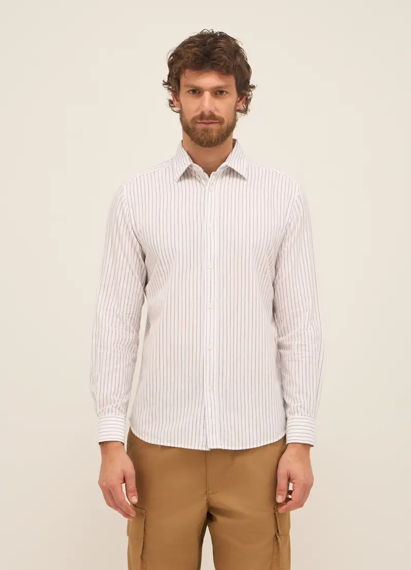 UPIM HB, Camicia Regular Fit In Cotone A Righe Uomo, Bianco/Marrone, Taglia: S