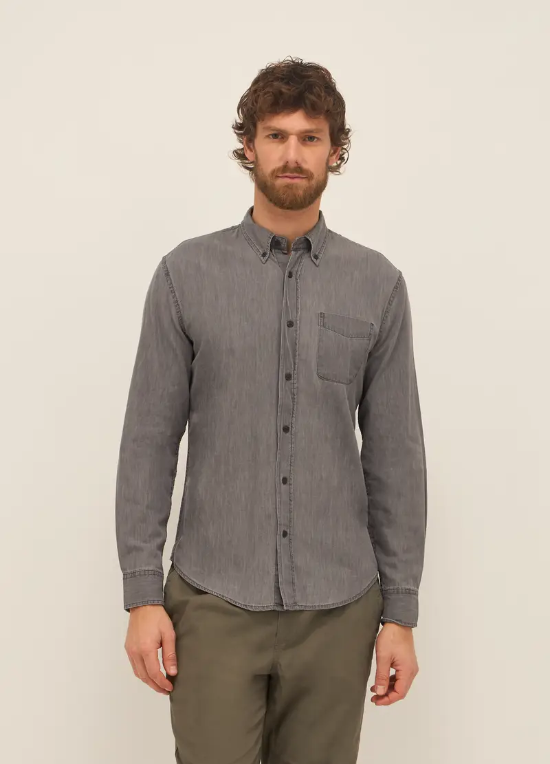 UPIM HB, Camicia Regular Fit In Denim Di Puro Cotone Uomo, Grigio cemento, Taglia: S