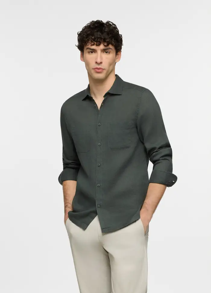 UPIM HB Camicia Regular Fit In Lino Con Collo Classico E Doppia Tasca Uomo, Grigio scuro