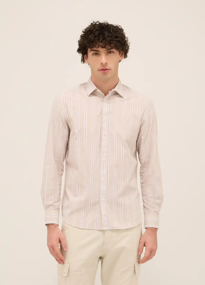 UPIM HB, Camicia Regular Fit In Puro Cotone A Righe Larghe Uomo, Beige scuro, Taglia: S