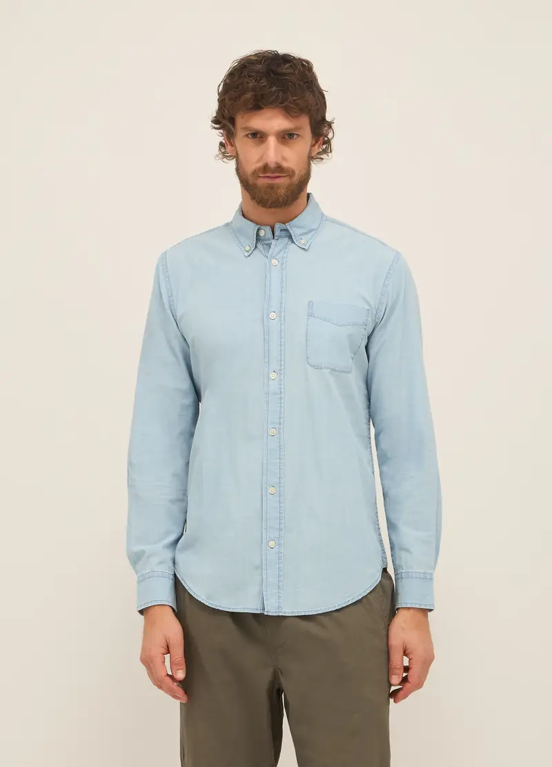 UPIM HB, Camicia Slim Fit In Denim Di Puro Cotone Uomo, Azzurro celeste, Taglia: S