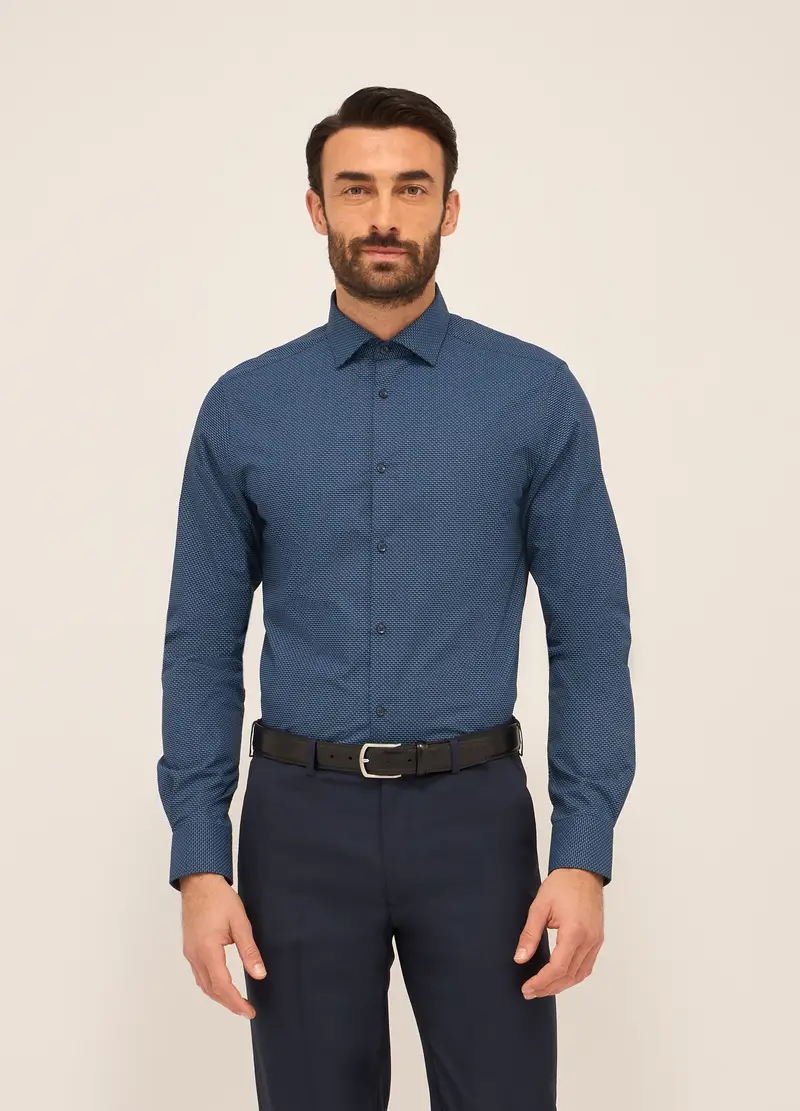 UPIM HB, Camicia Slim Fit In Misto Cotone A Fantasia Uomo, Blu navy, Taglia: S