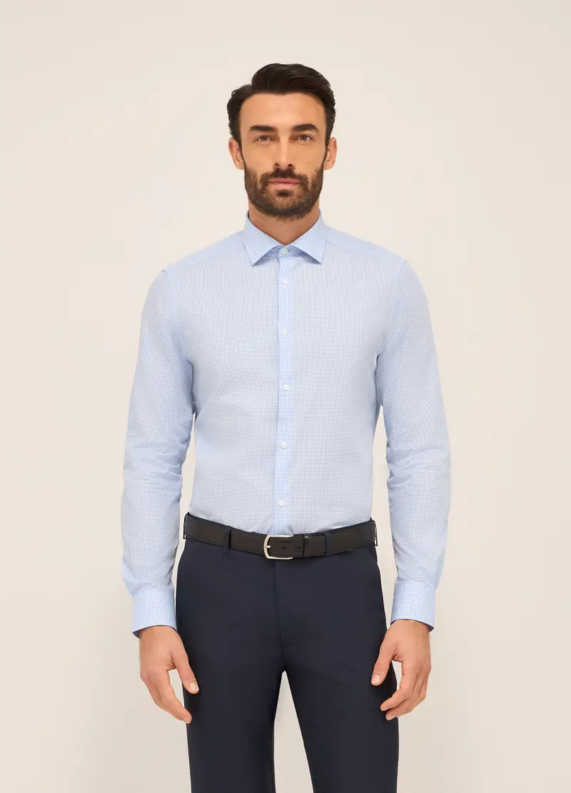 UPIM HB, Camicia Slim Fit In Misto Cotone A Quadretti Uomo, Azzurro celeste, Taglia: S