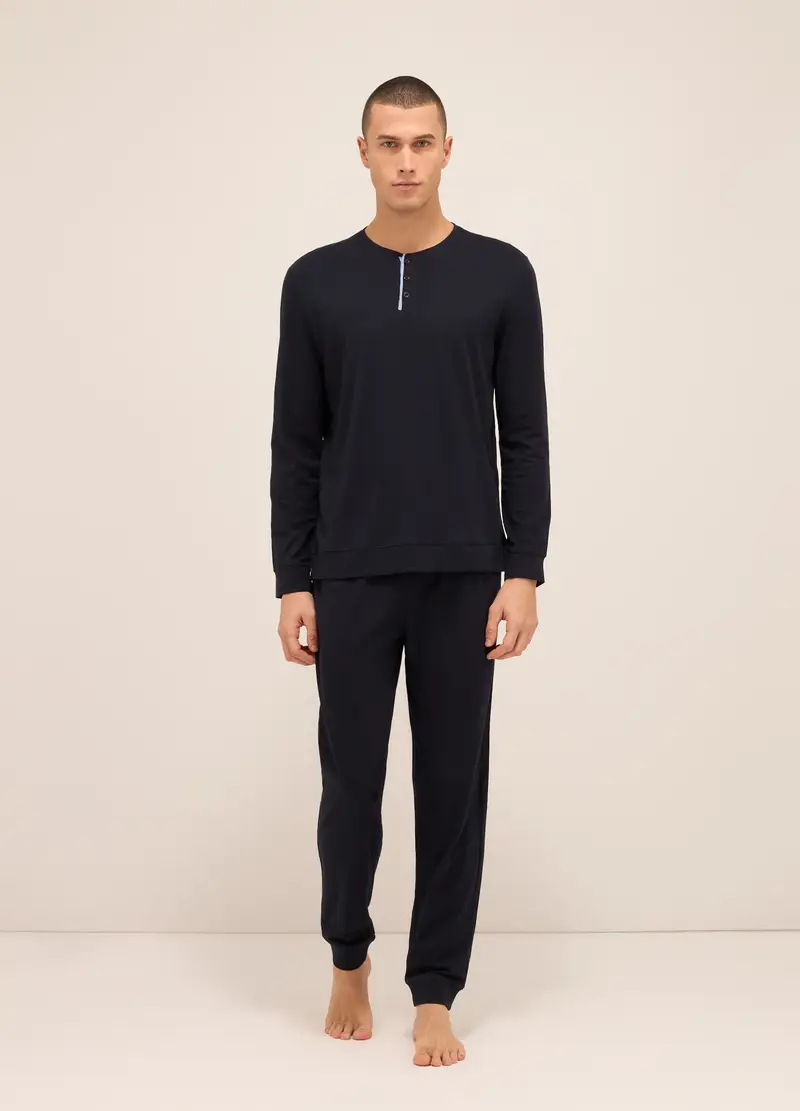 UPIM HB Maglia Del Pigiama A Serafino In Jersey Di Cotone Uomo, Blu scuro