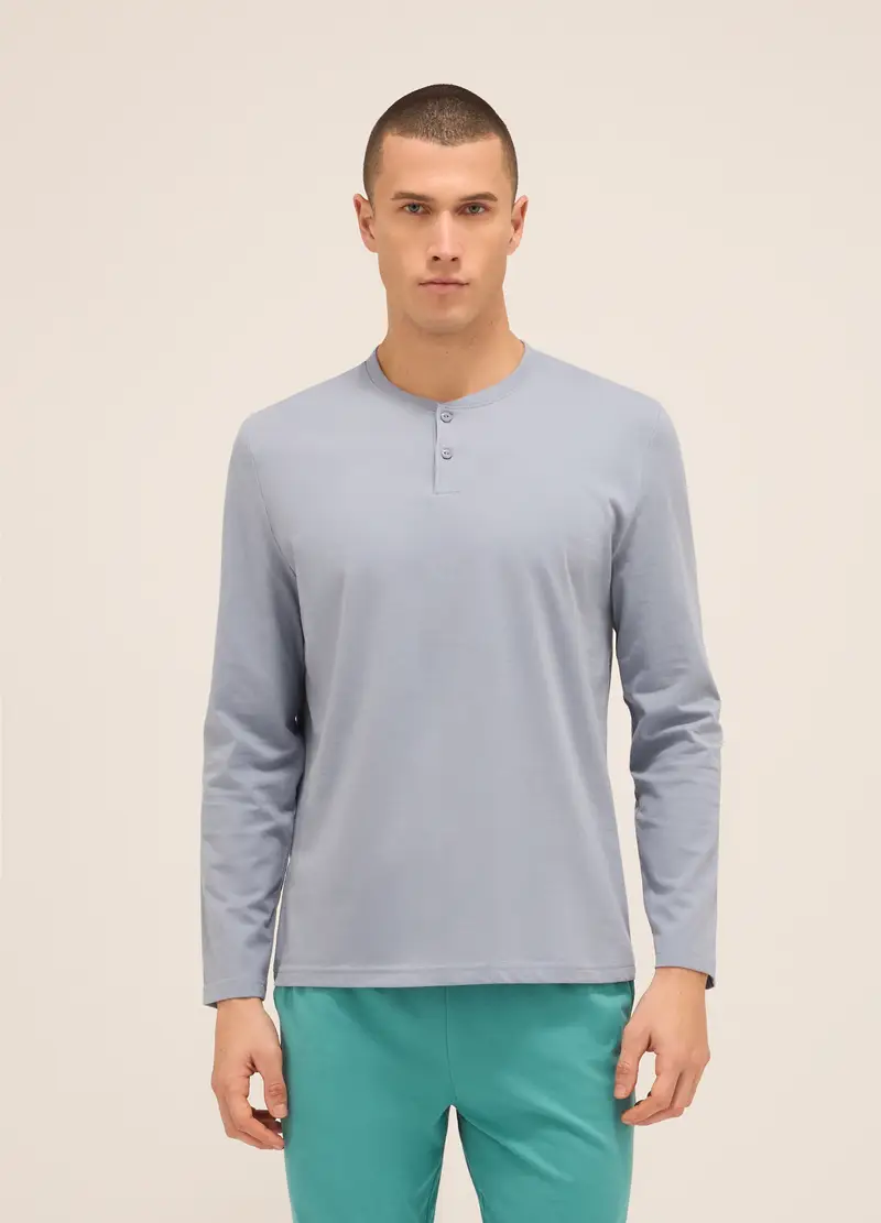 UPIM HB Maglia Del Pigiama A Serafino In Puro Cotone Uomo, Grigio argento