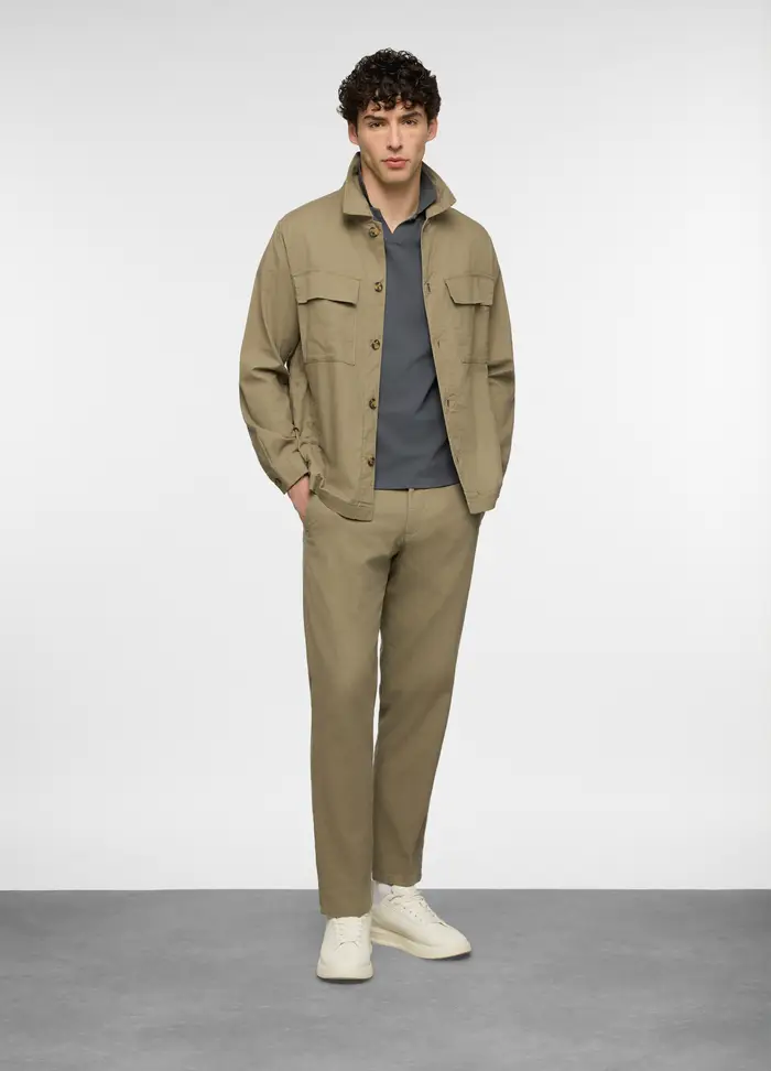 Pantalone Chino Regular Fit In Lino E Cotone Uomo, Beige scuro