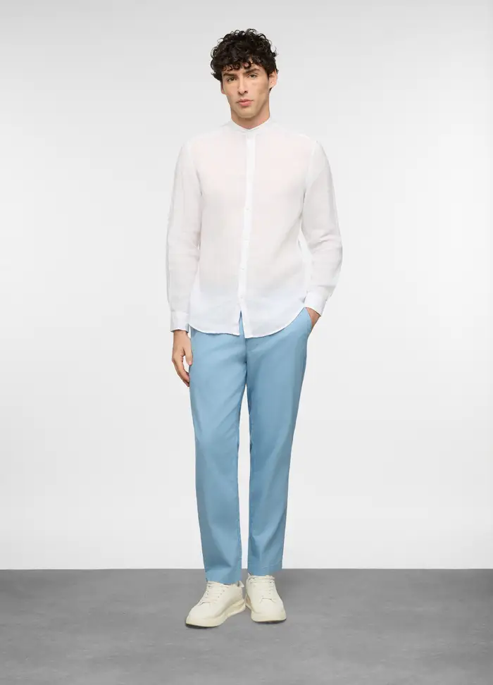Pantalone Chino Relaxed Fit In Lino E Cotone Uomo, Azzurro celeste