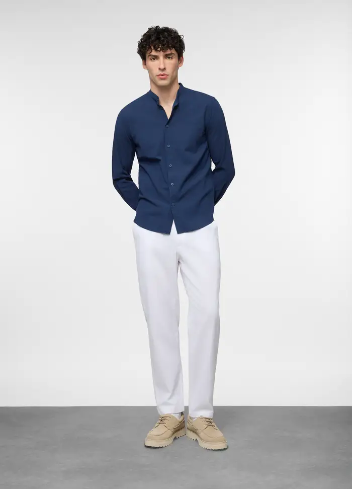 Pantalone Chino Relaxed Fit In Lino E Cotone Uomo, Bianco