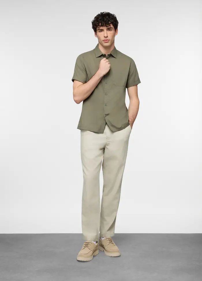 Pantalone Chino Relaxed Fit In Misto Lino Cotone Uomo, Grigio cenere