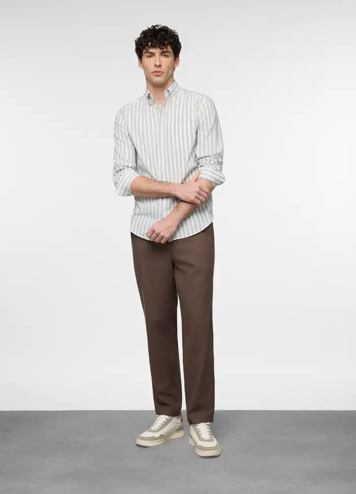 Pantalone Chino Relaxed Fit In Misto Lino Cotone Uomo, Marrone