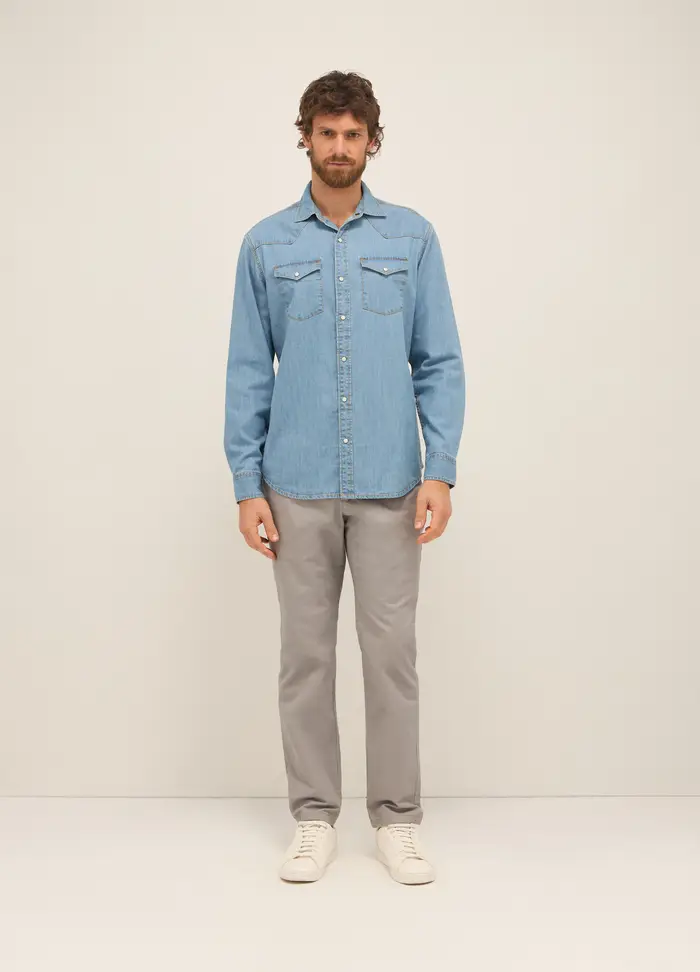 Pantaloni Chino Regular Fit In Puro Cotone Uomo, Grigio cemento