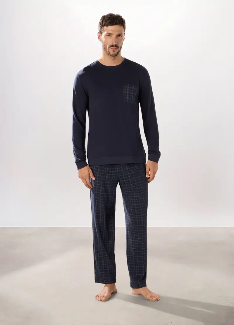 UPIM HB Pigiama Lungo A Quadri In Puro Cotone Uomo, Blu scuro